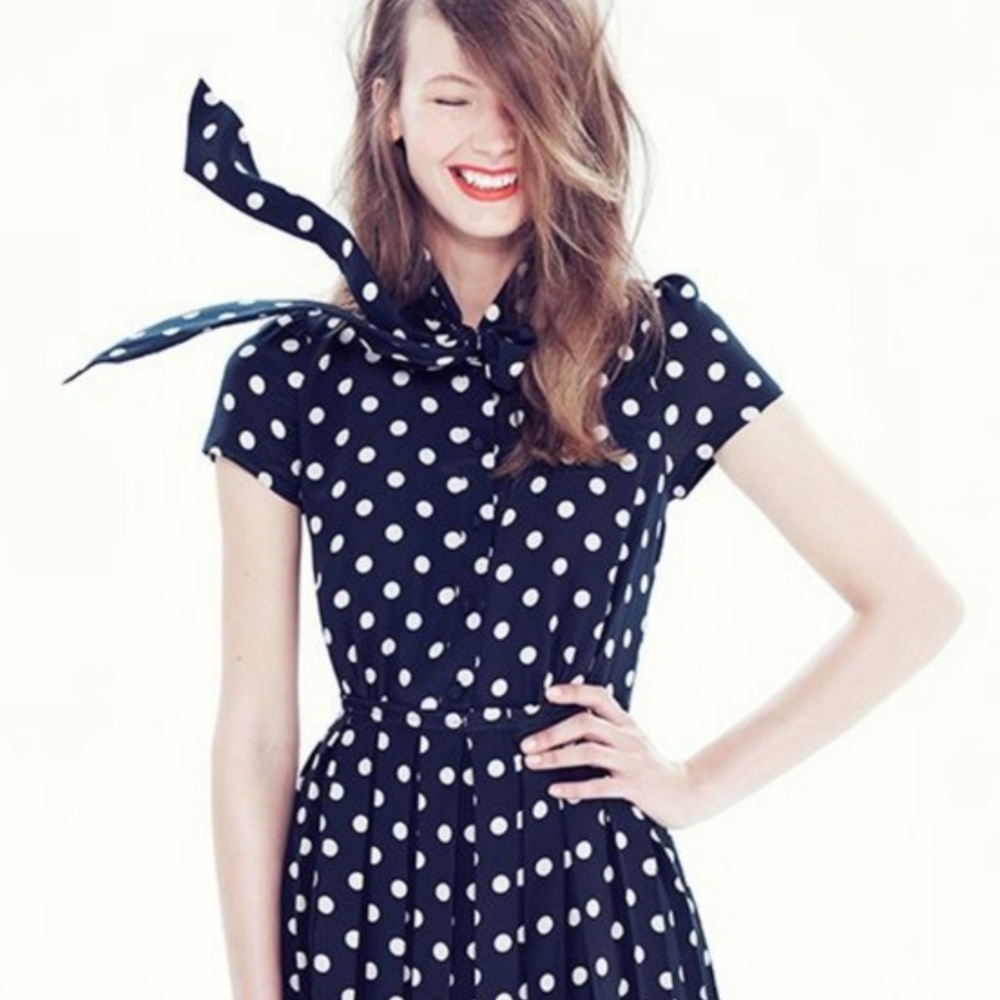 J Crew polka dot tie neck silk dress